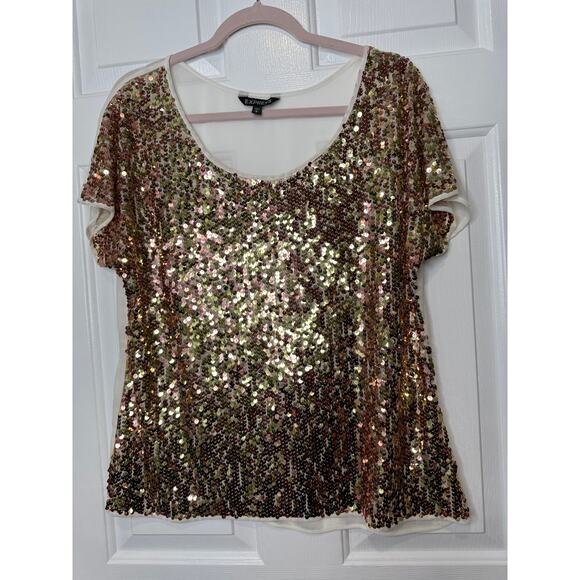 Express Sequin Party Top – Size M – Rose Gold & Gold Sparkle - Picture 1 of 7
